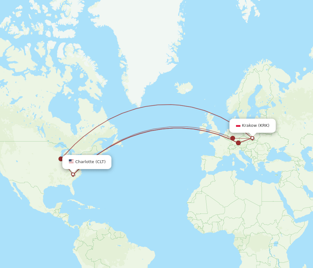 KRK-CLT flight routes
