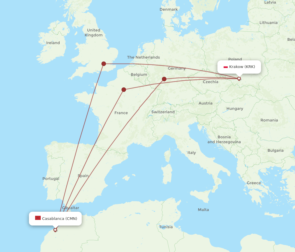 KRK-CMN flight routes
