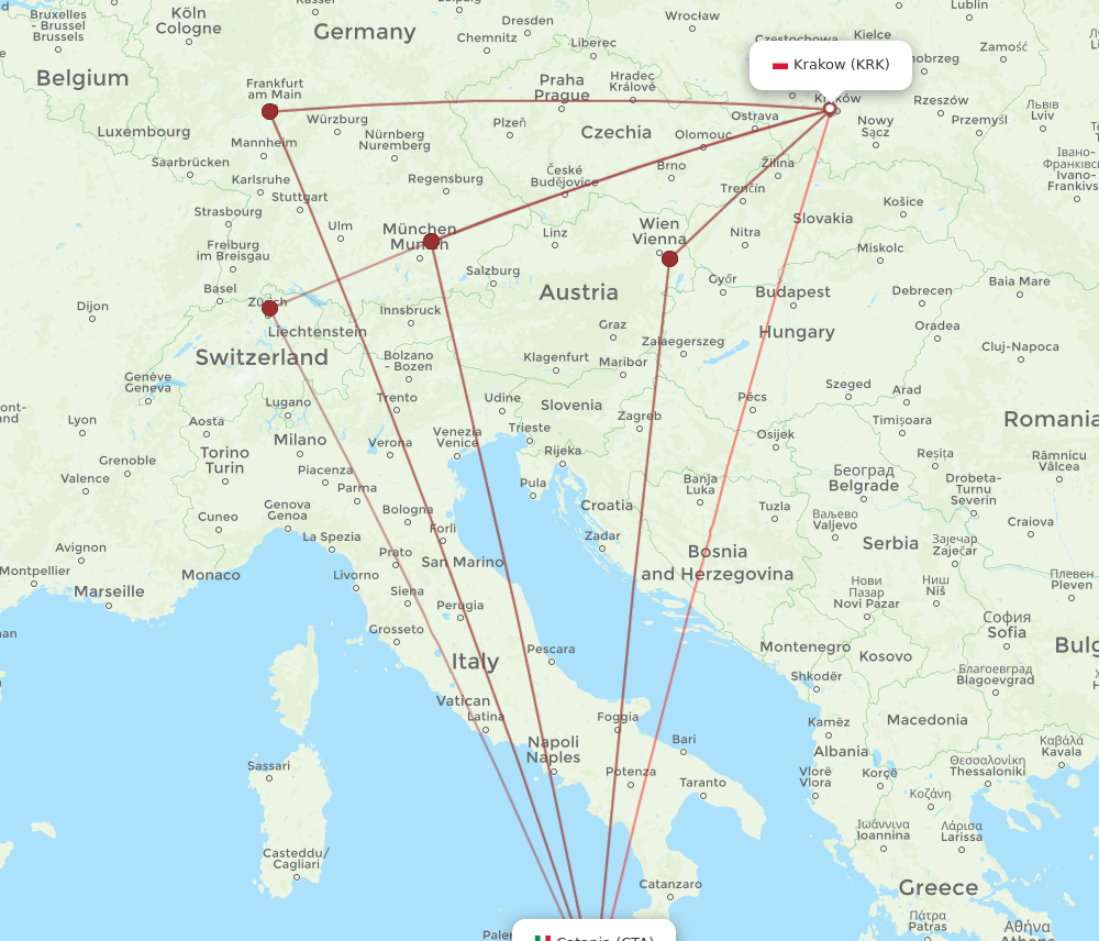 KRK-CTA flight routes