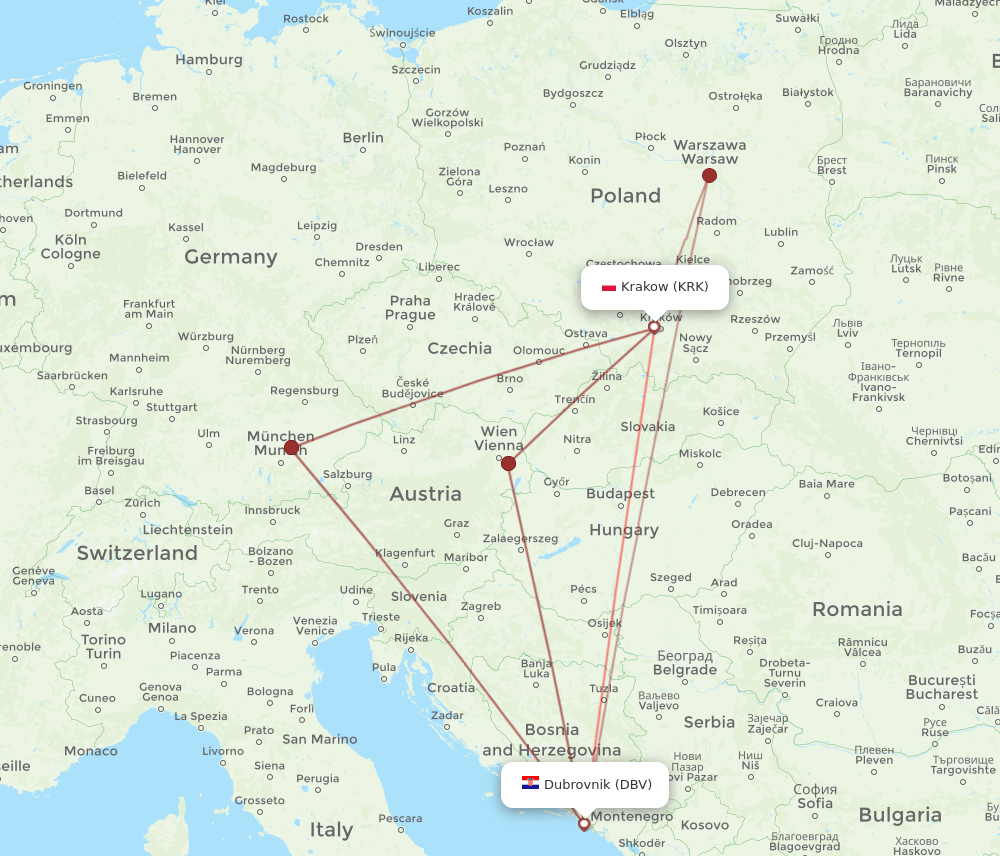 KRK-DBV flight routes