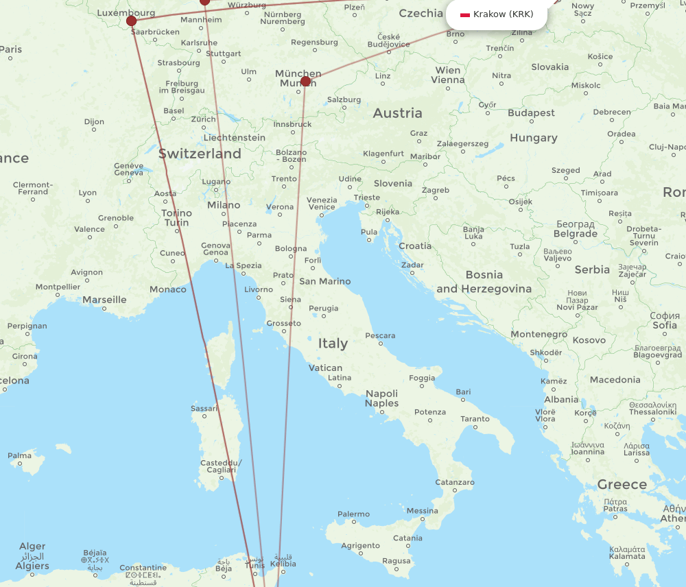 KRK-DJE flight routes