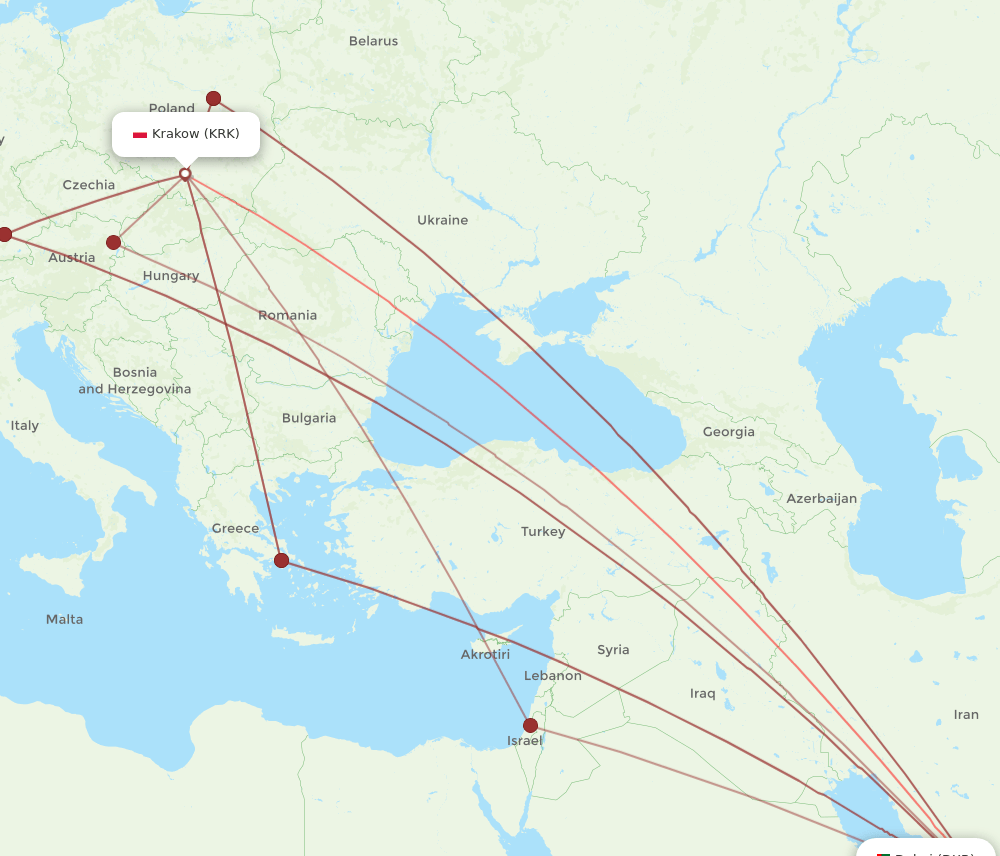 KRK-DXB flight routes