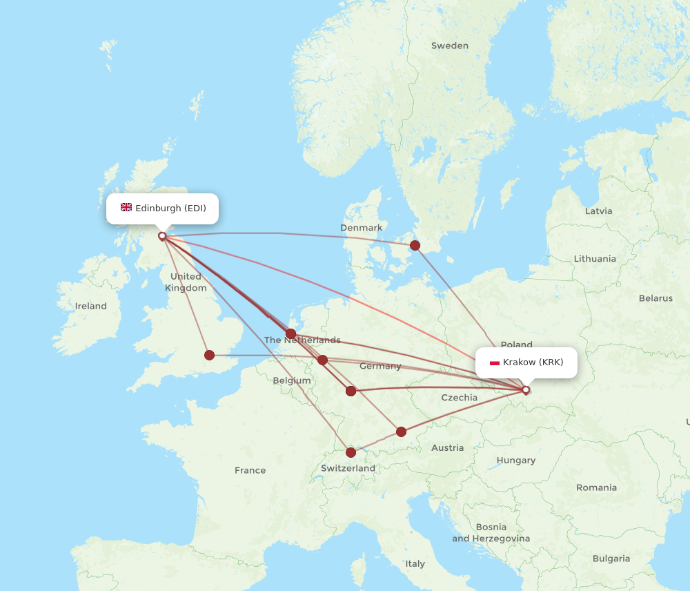 KRK to EDI flights and routes map