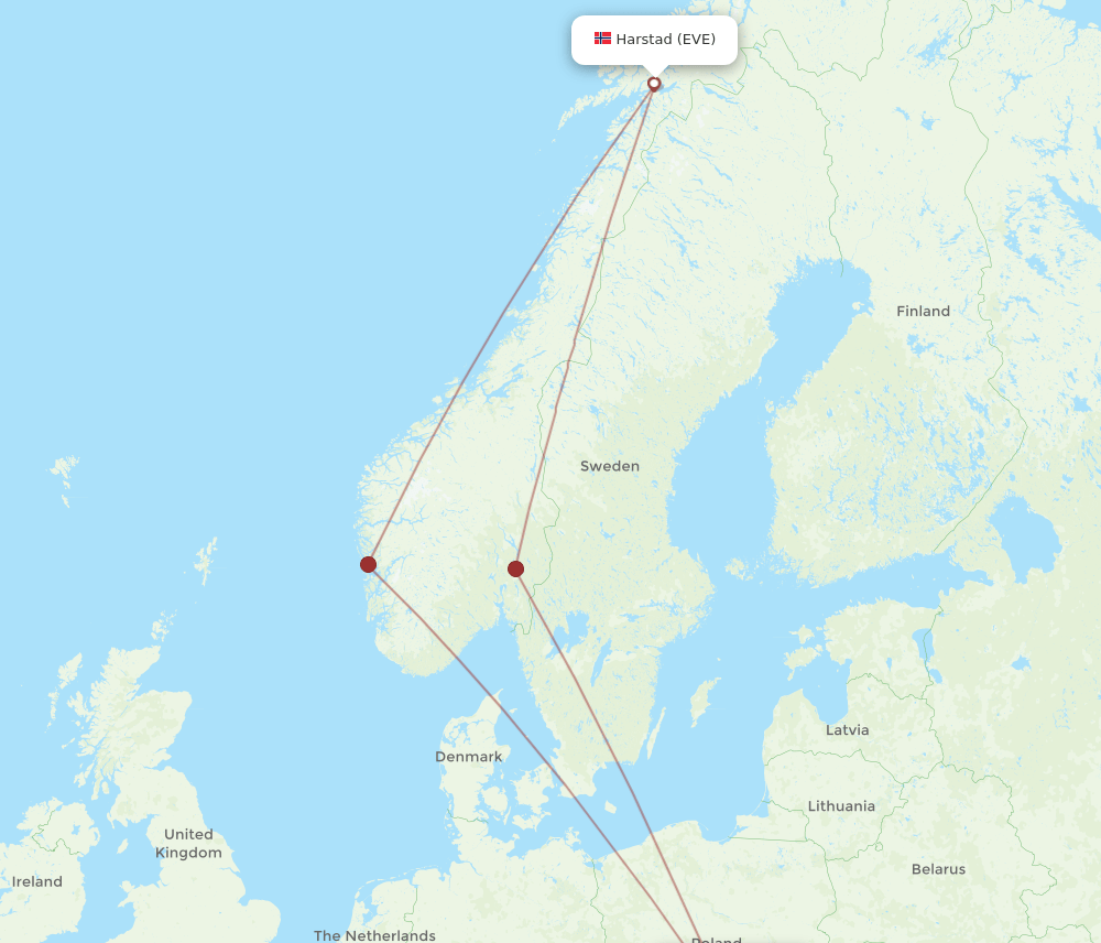 KRK-EVE flight routes