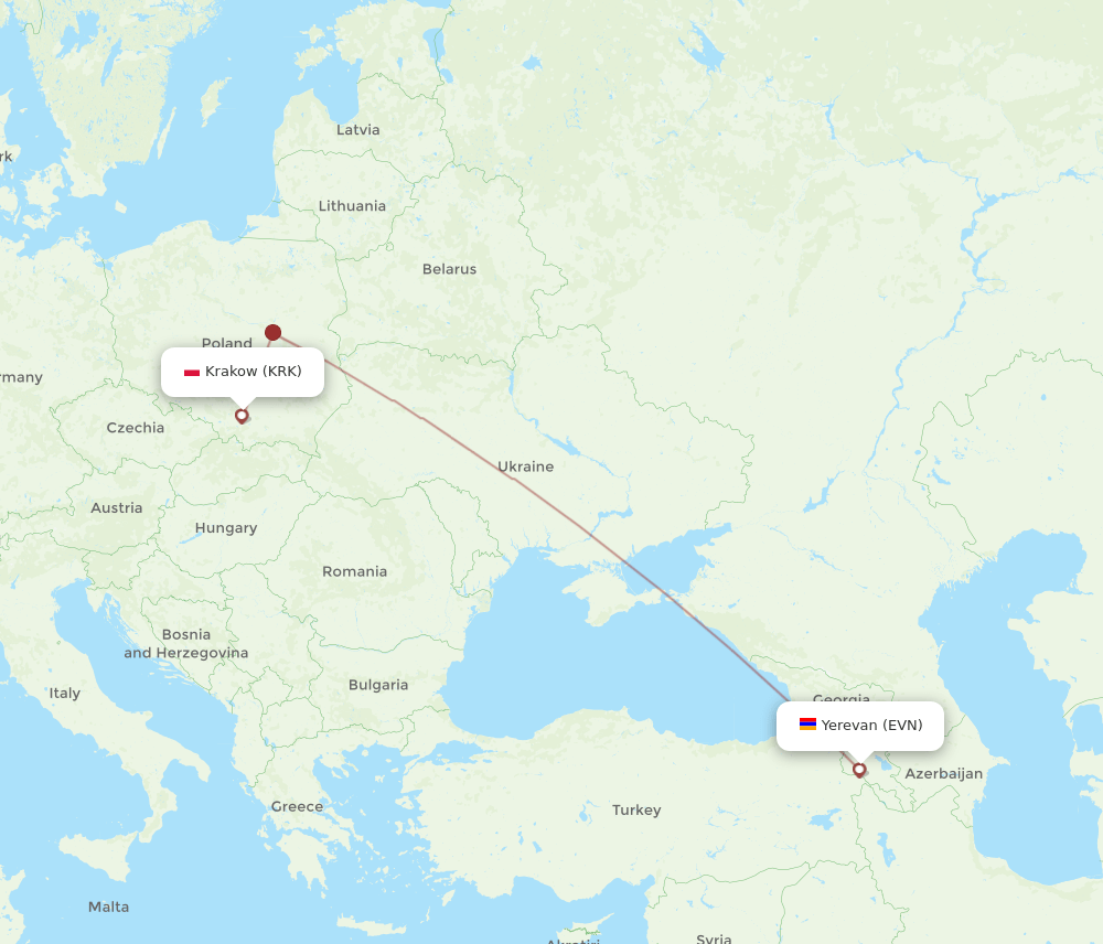KRK-EVN flight routes