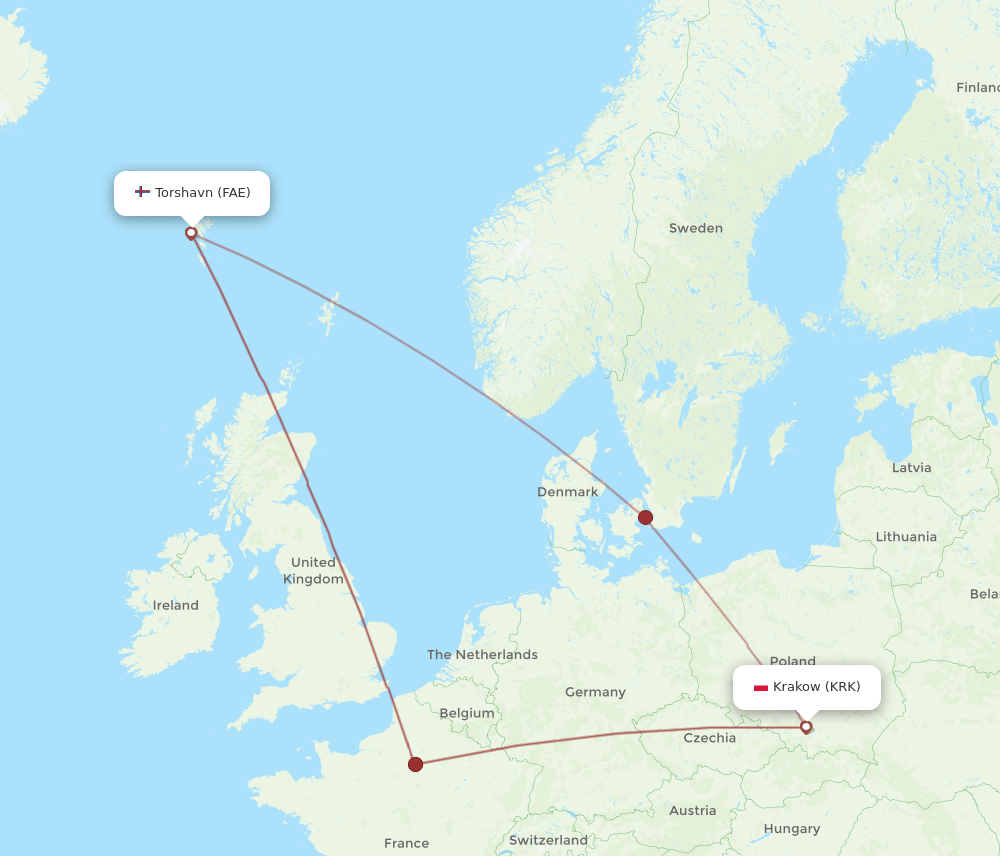 KRK-FAE flight routes