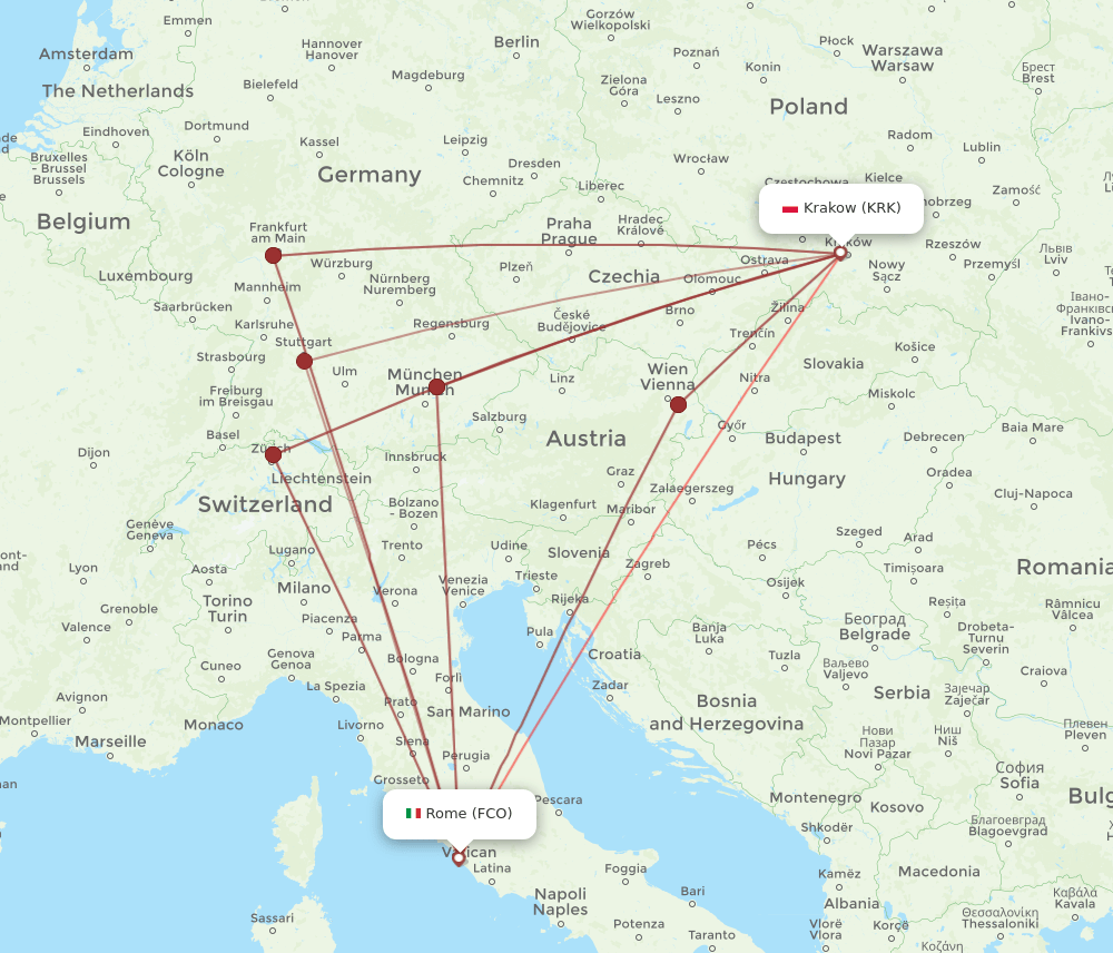 KRK-FCO flight routes