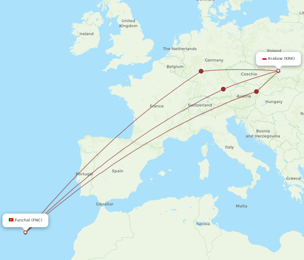 KRK-FNC flight routes
