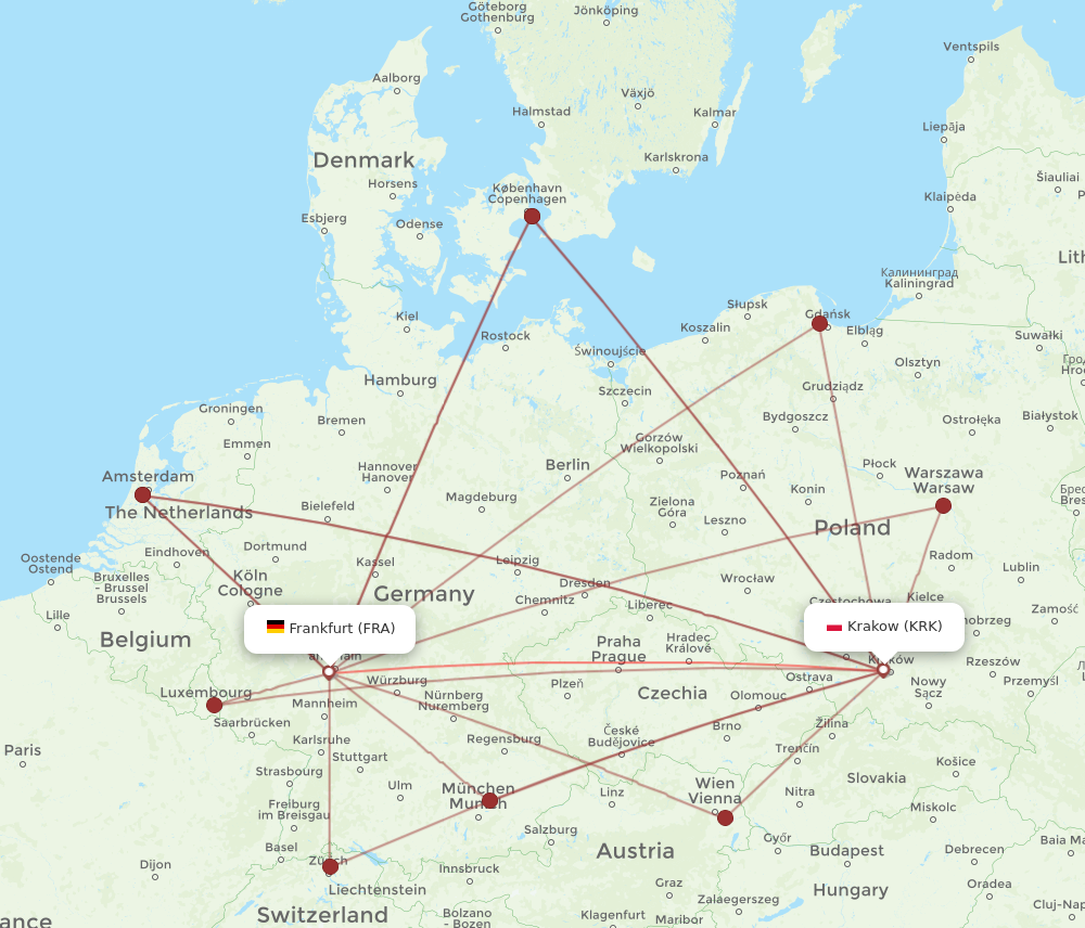 KRK to FRA flights and routes map