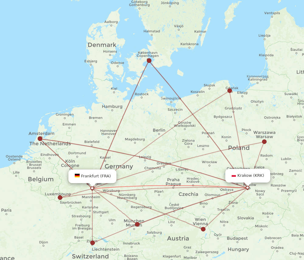 KRK to FRA flights and routes map