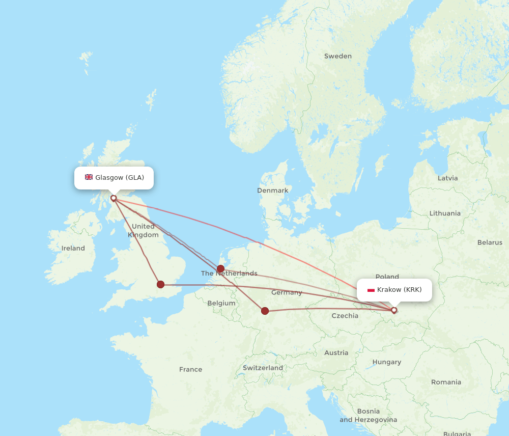 KRK-GLA flight routes