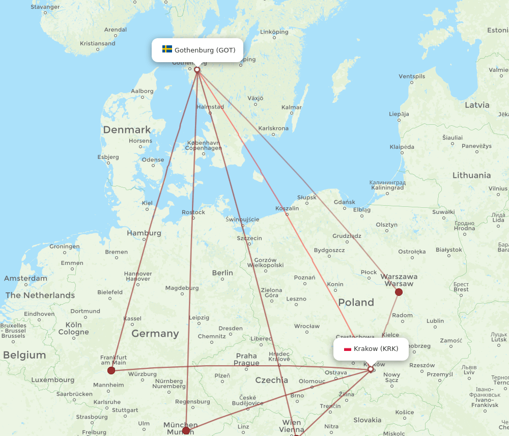 KRK to GOT flights and routes map