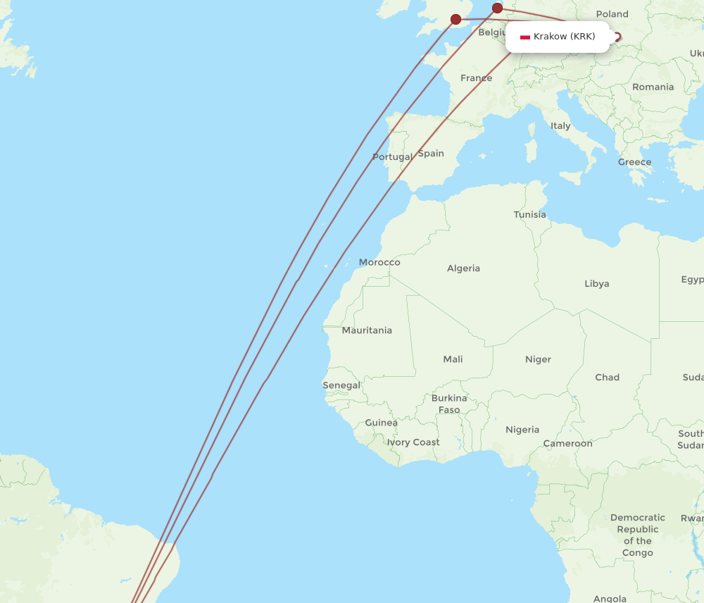 KRK-GRU flight routes