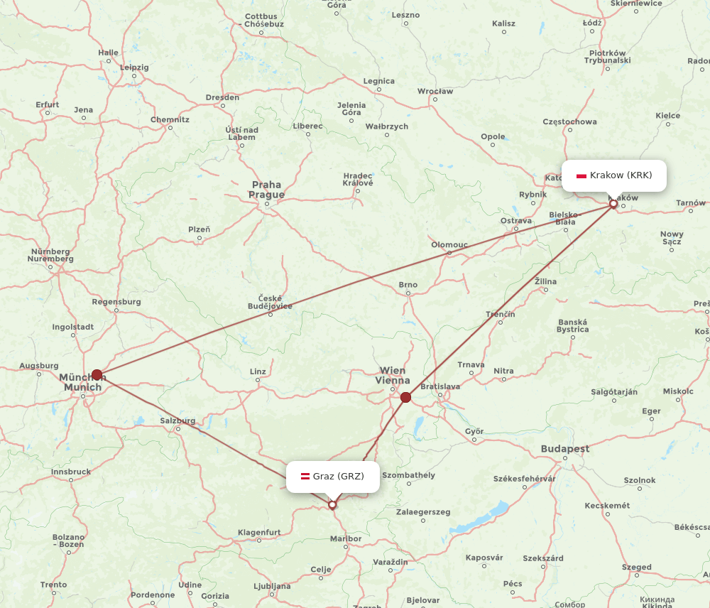 KRK-GRZ flight routes