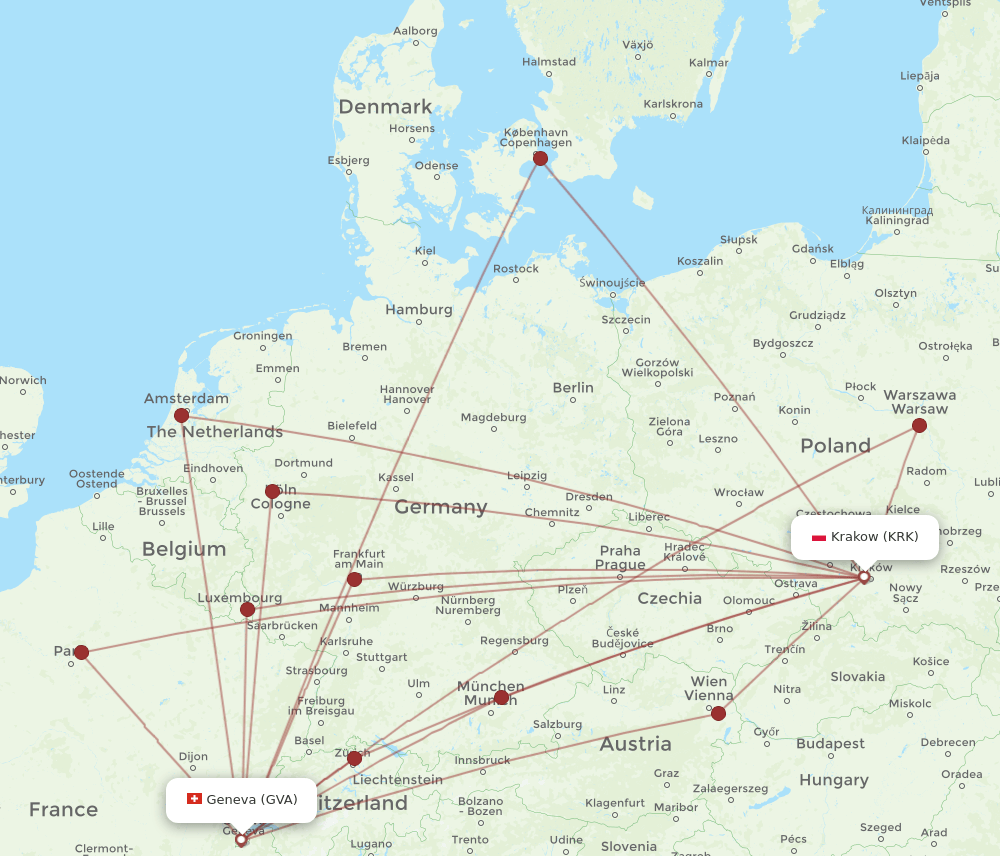KRK-GVA flight routes