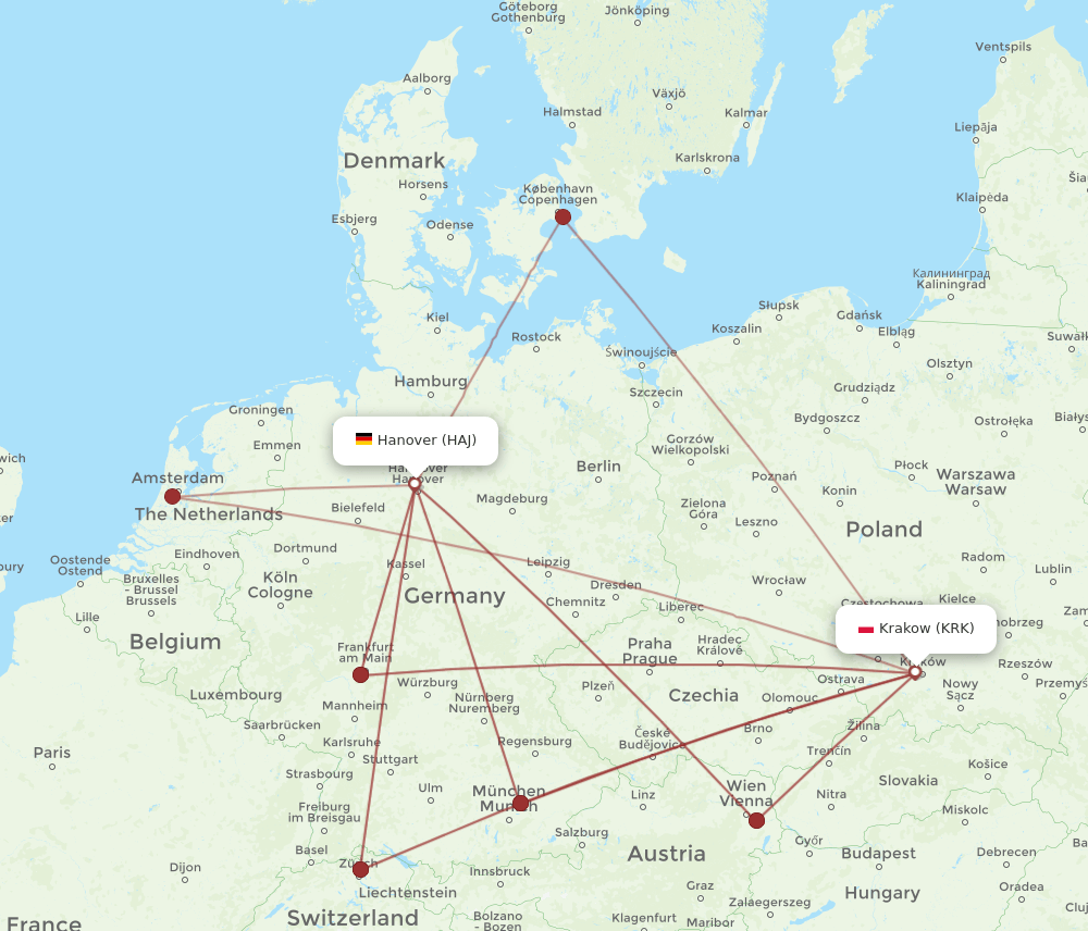 KRK-HAJ flight routes