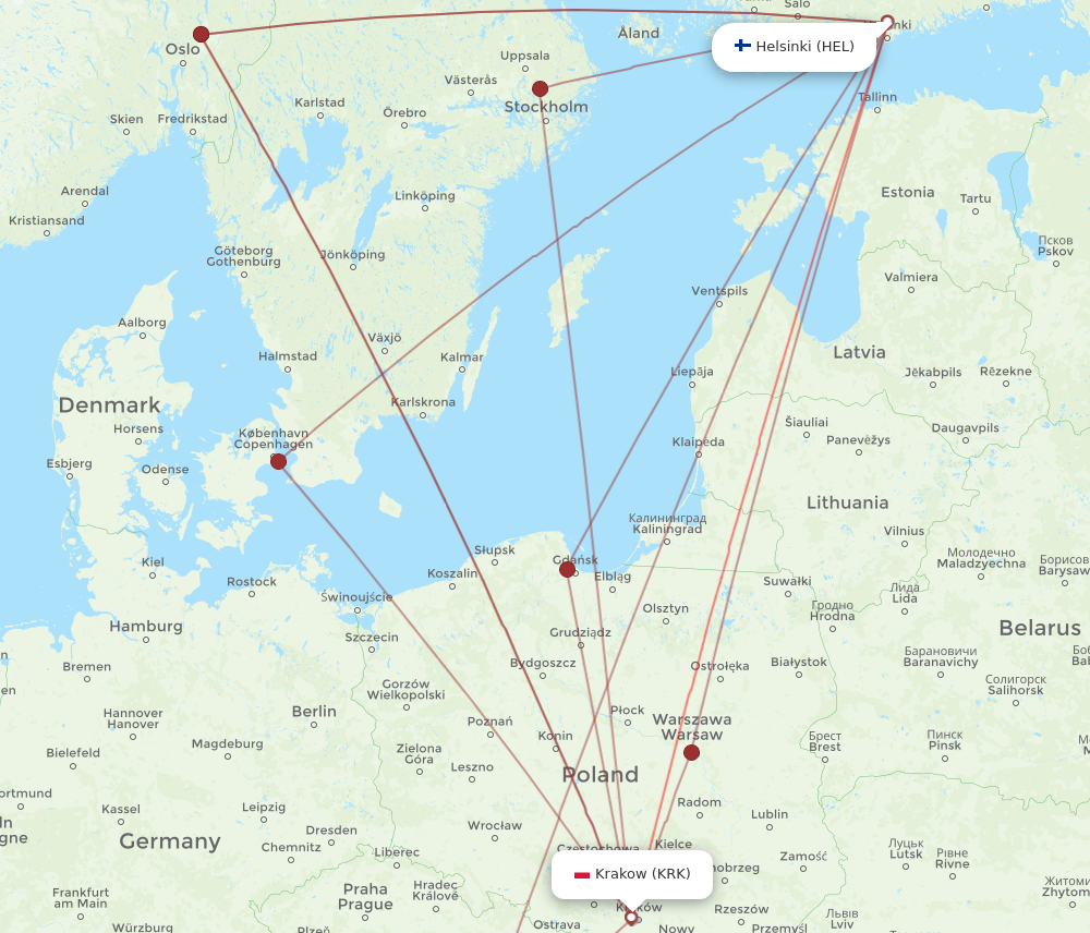 KRK to HEL flights and routes map