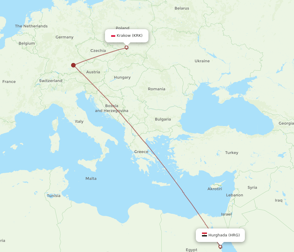 KRK to HRG flights and routes map