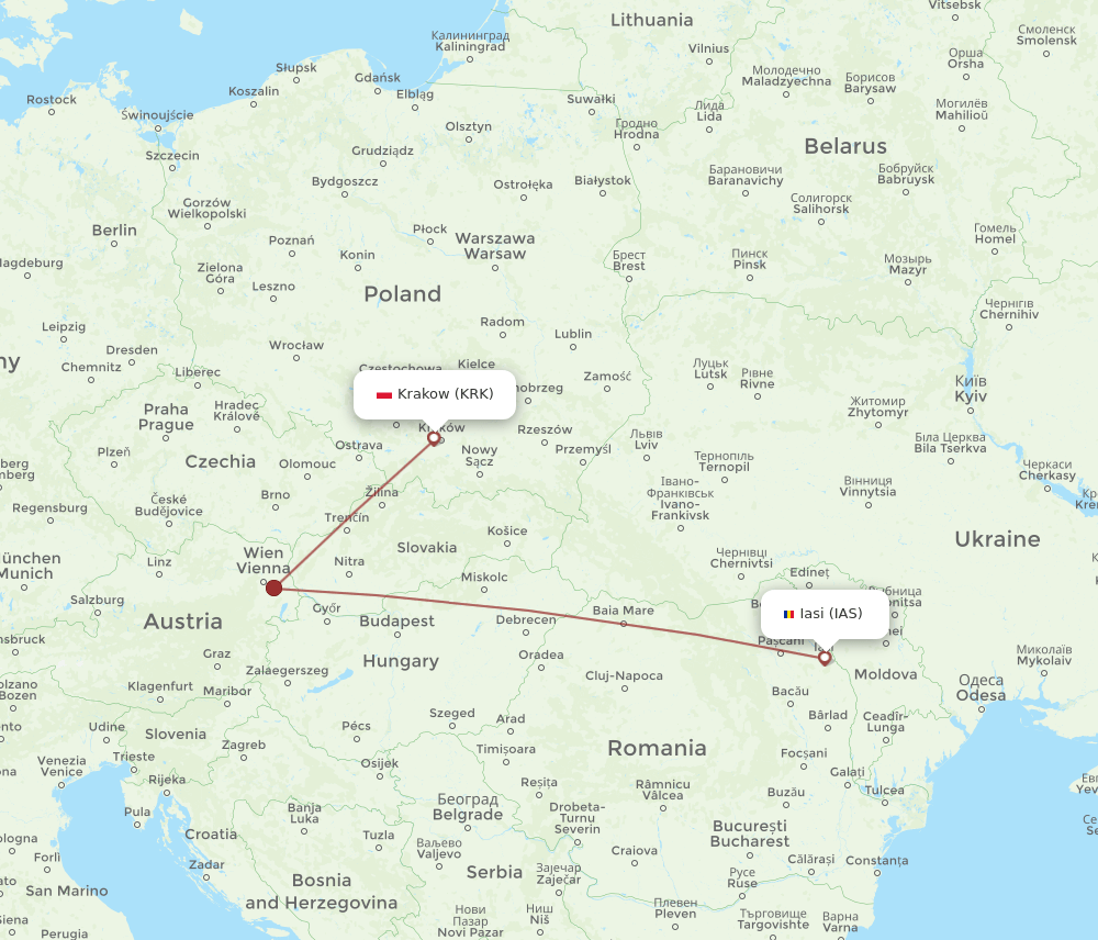 KRK-IAS flight routes