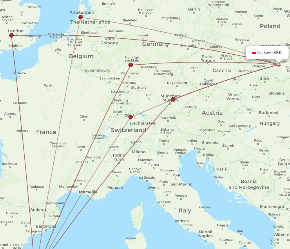 KRK-IBZ flight routes