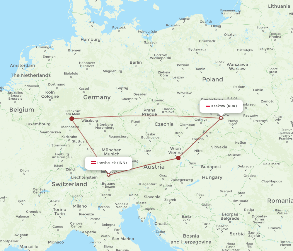 KRK to INN flights and routes map
