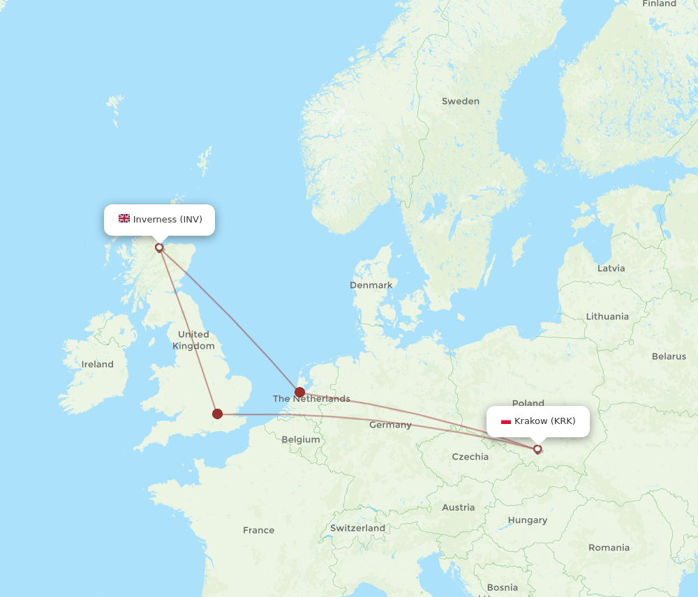 KRK-INV flight routes