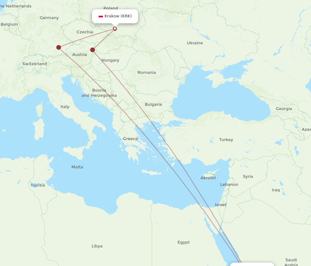 KRK to JED flights and routes map