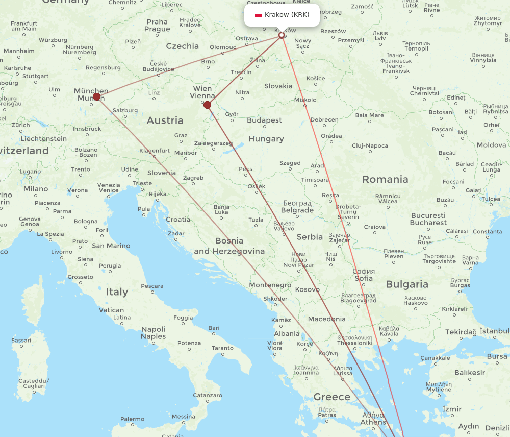 KRK-JTR flight routes