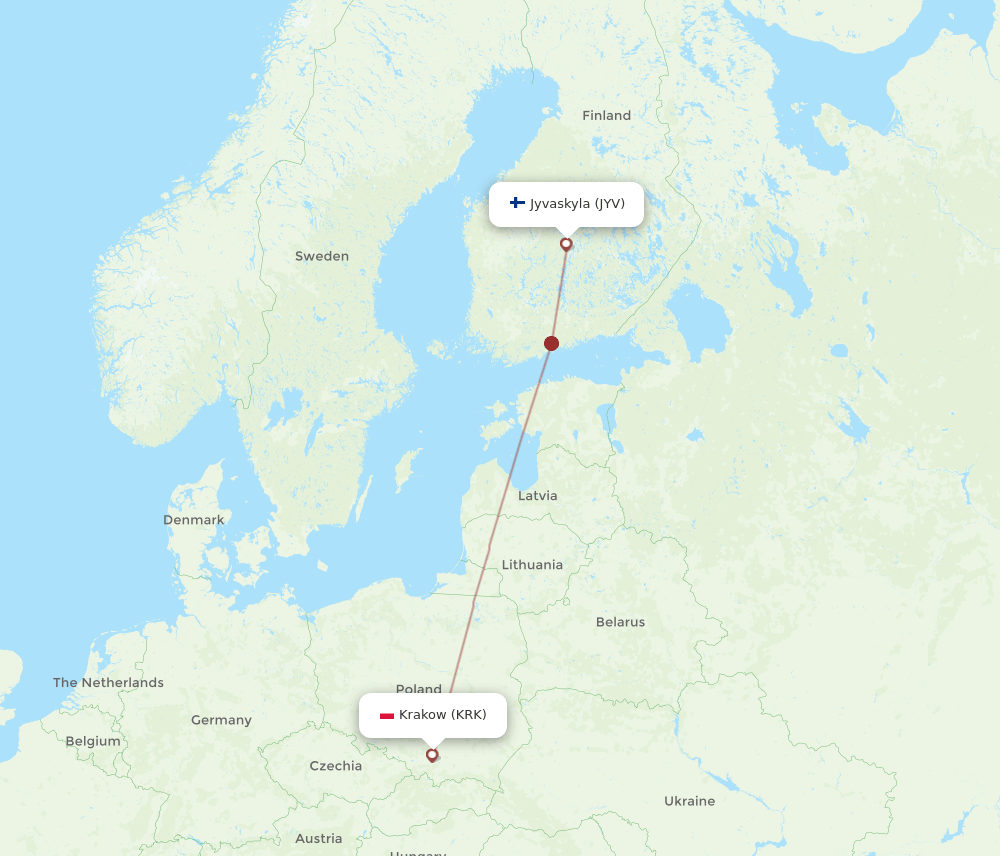 KRK to JYV flights and routes map