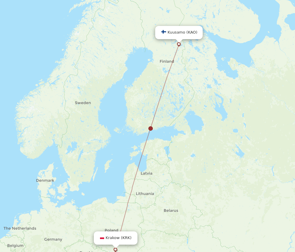 KRK to KAO flights and routes map