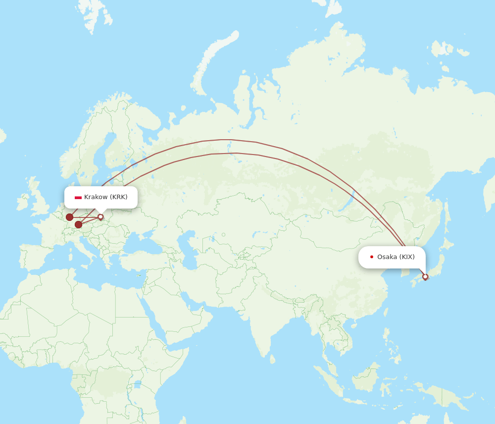 KRK-KIX flight routes