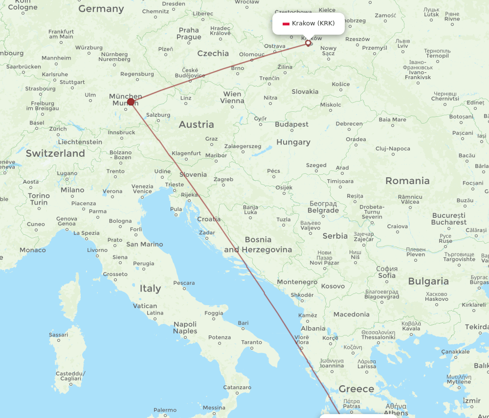 KRK-KLX flight routes