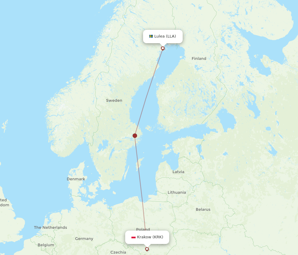 KRK to LLA flights and routes map