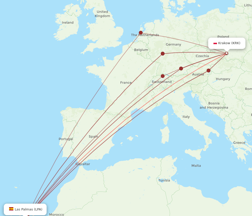 KRK-LPA flight routes