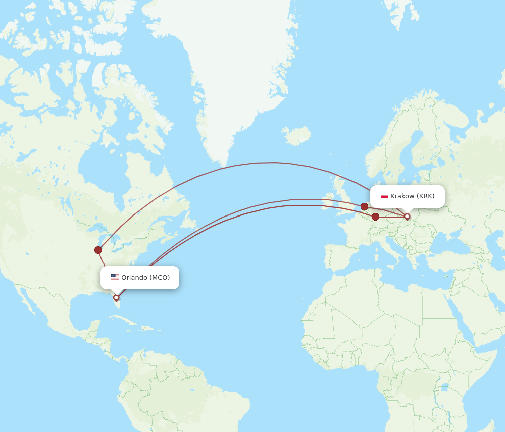 KRK-MCO flight routes