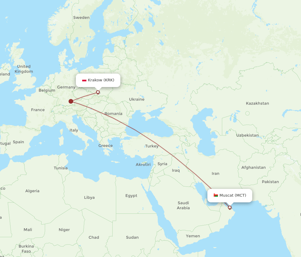 KRK-MCT flight routes