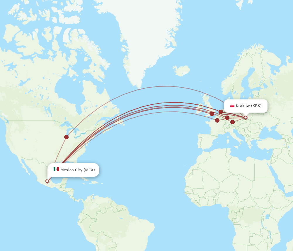 KRK-MEX flight routes
