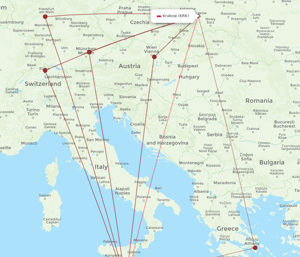 KRK-MLA flight routes