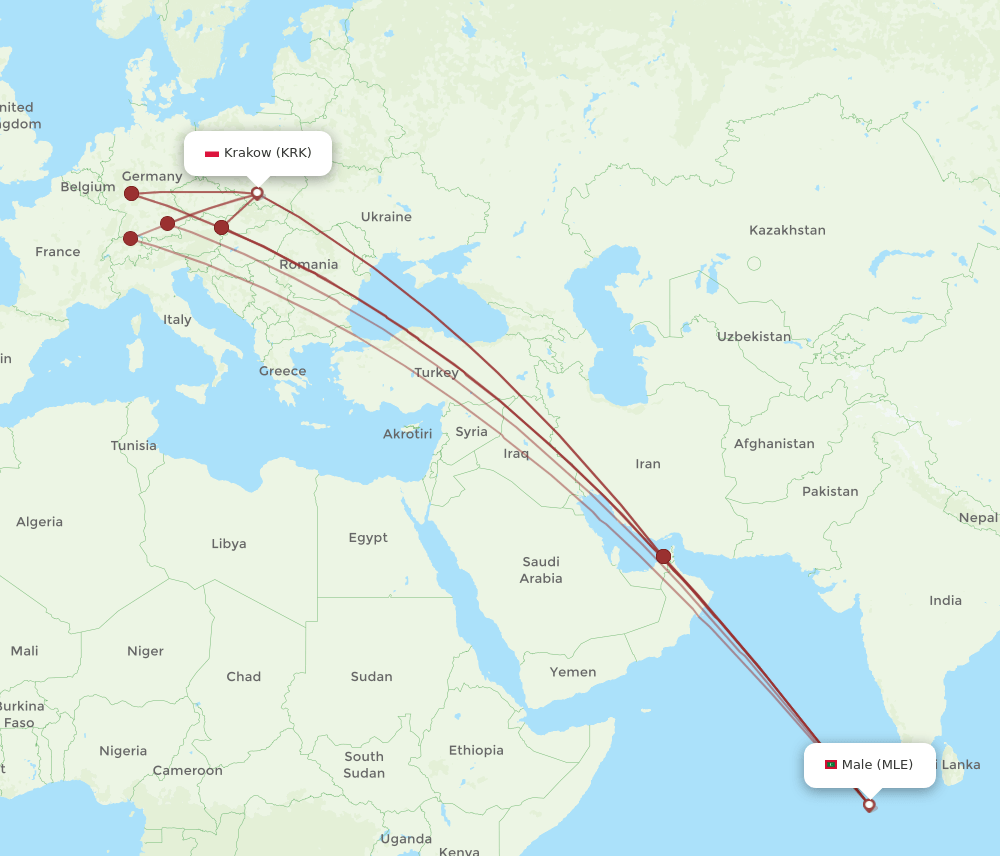 KRK-MLE flight routes
