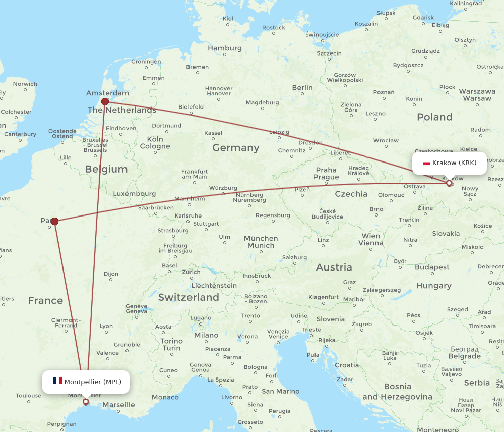 KRK to MPL flights and routes map