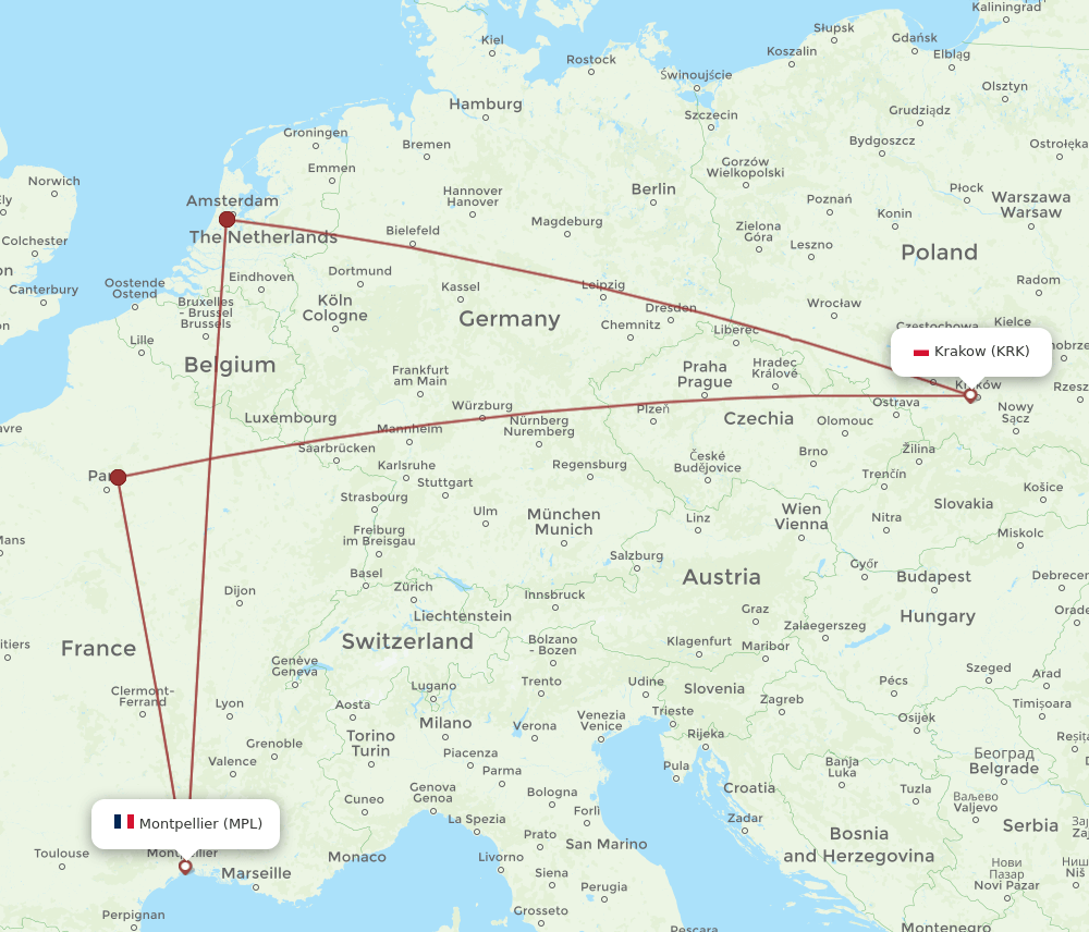 KRK-MPL flight routes