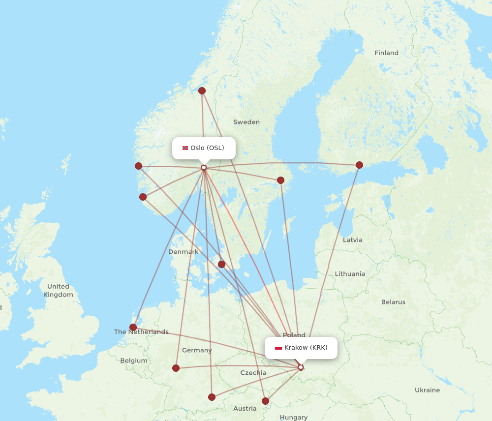 KRK to OSL flights and routes map