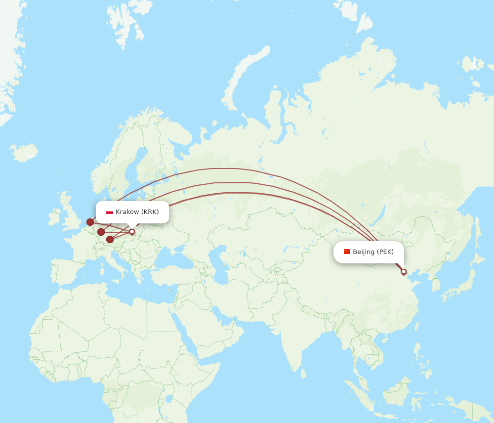 KRK to PEK flights and routes map