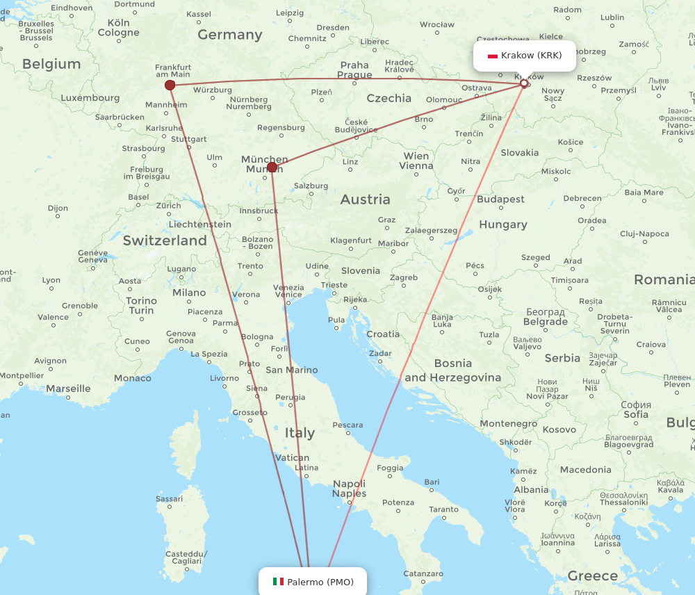 KRK-PMO flight routes