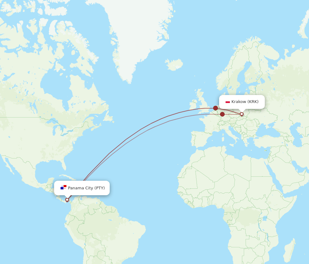 KRK-PTY flight routes