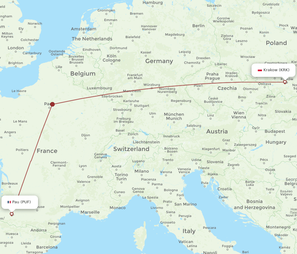 KRK-PUF flight routes