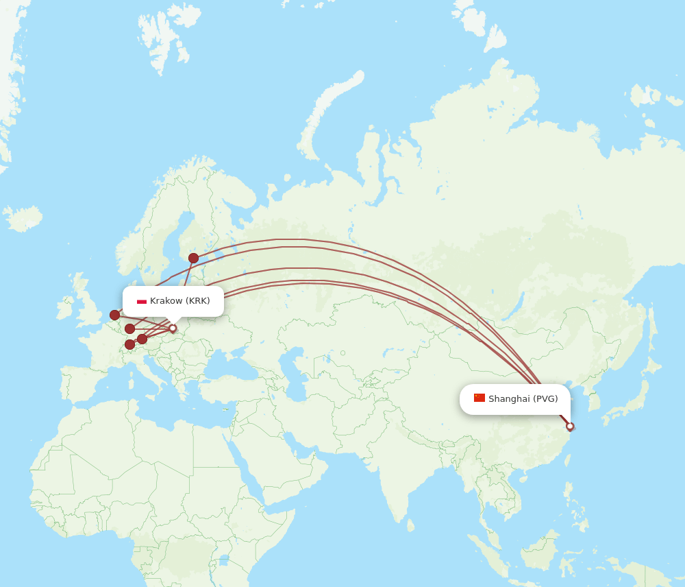 KRK to PVG flights and routes map