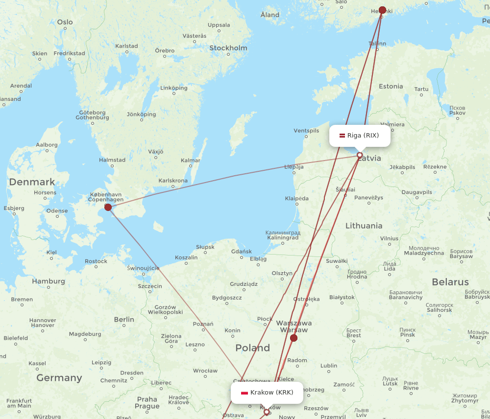 KRK-RIX flight routes