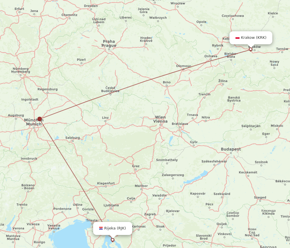 KRK-RJK flight routes