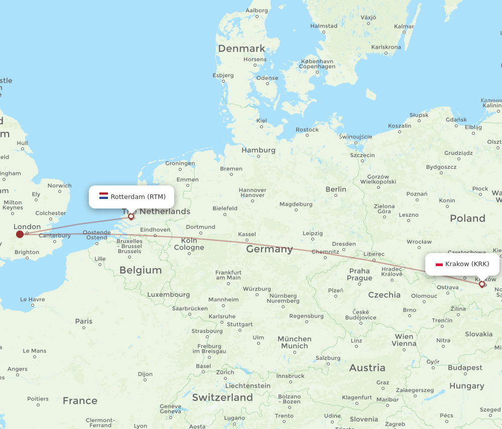 KRK-RTM flight routes